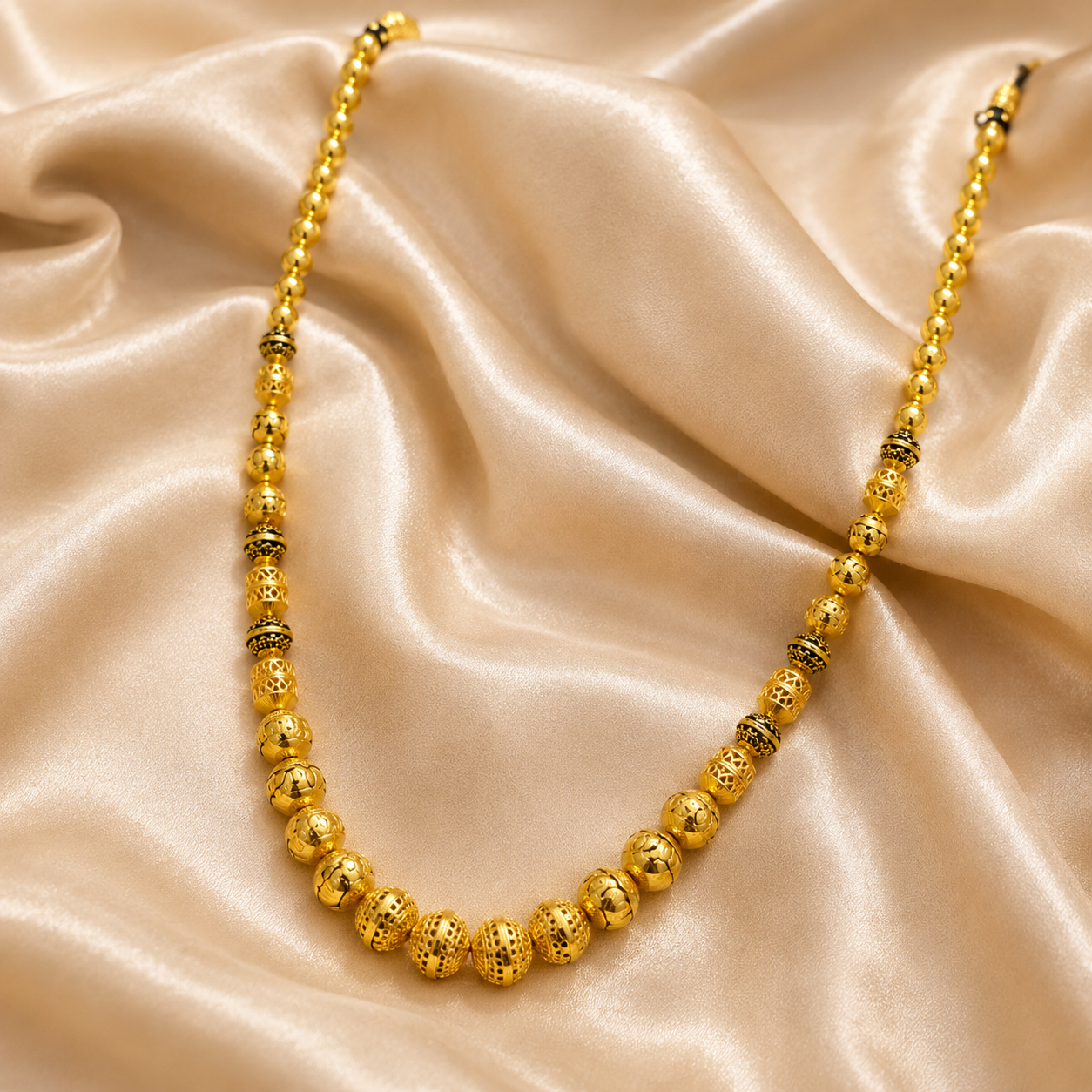 Gold-Tone Premium Gold Bead Graduated Minakari Mala for Women - Glossy Finish