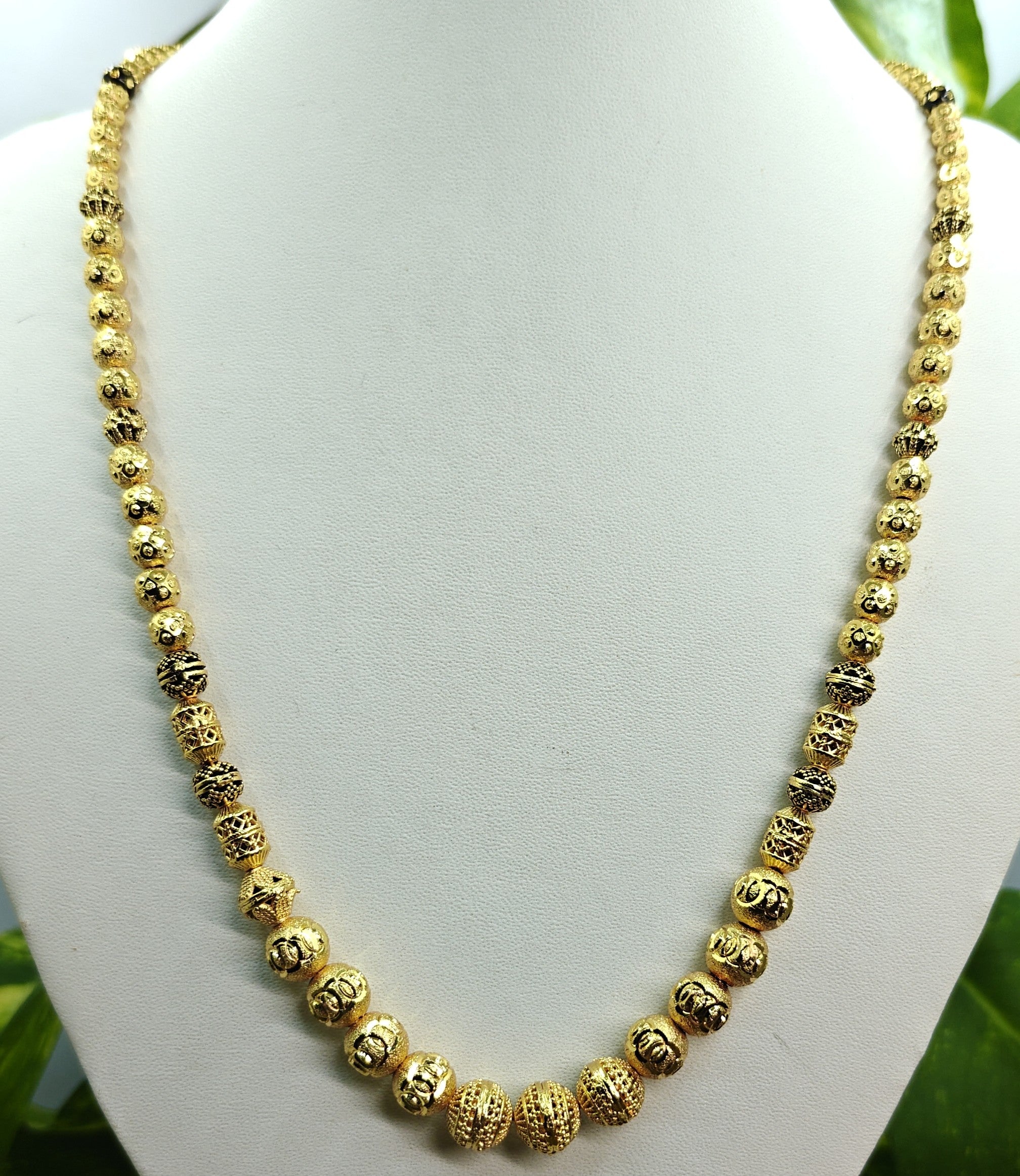 Gold-Tone Premium Gold Bead Graduated Minakari Mala for Women - Glossy Finish