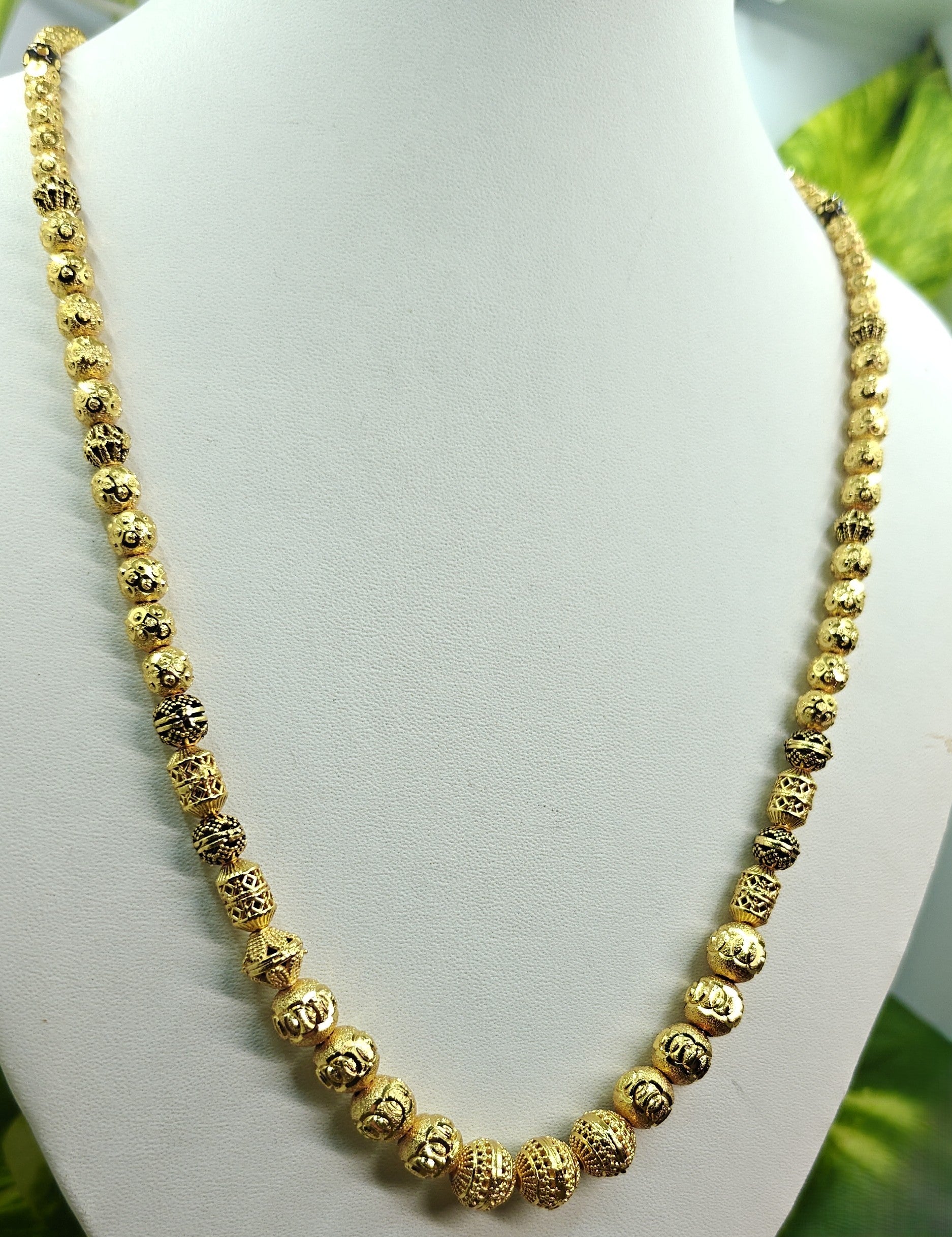 Gold-Tone Premium Gold Bead Graduated Minakari Mala for Women - Glossy Finish