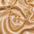 Gold-Tone Premium Multi-Strand Aqua Pink Beaded Mala Set for Women - Glossy Finish