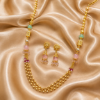 Gold-Tone Premium Multi-Strand Aqua Pink Beaded Mala Set for Women - Glossy Finish