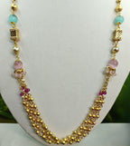 Gold-Tone Premium Multi-Strand Aqua Pink Beaded Mala Set for Women - Glossy Finish