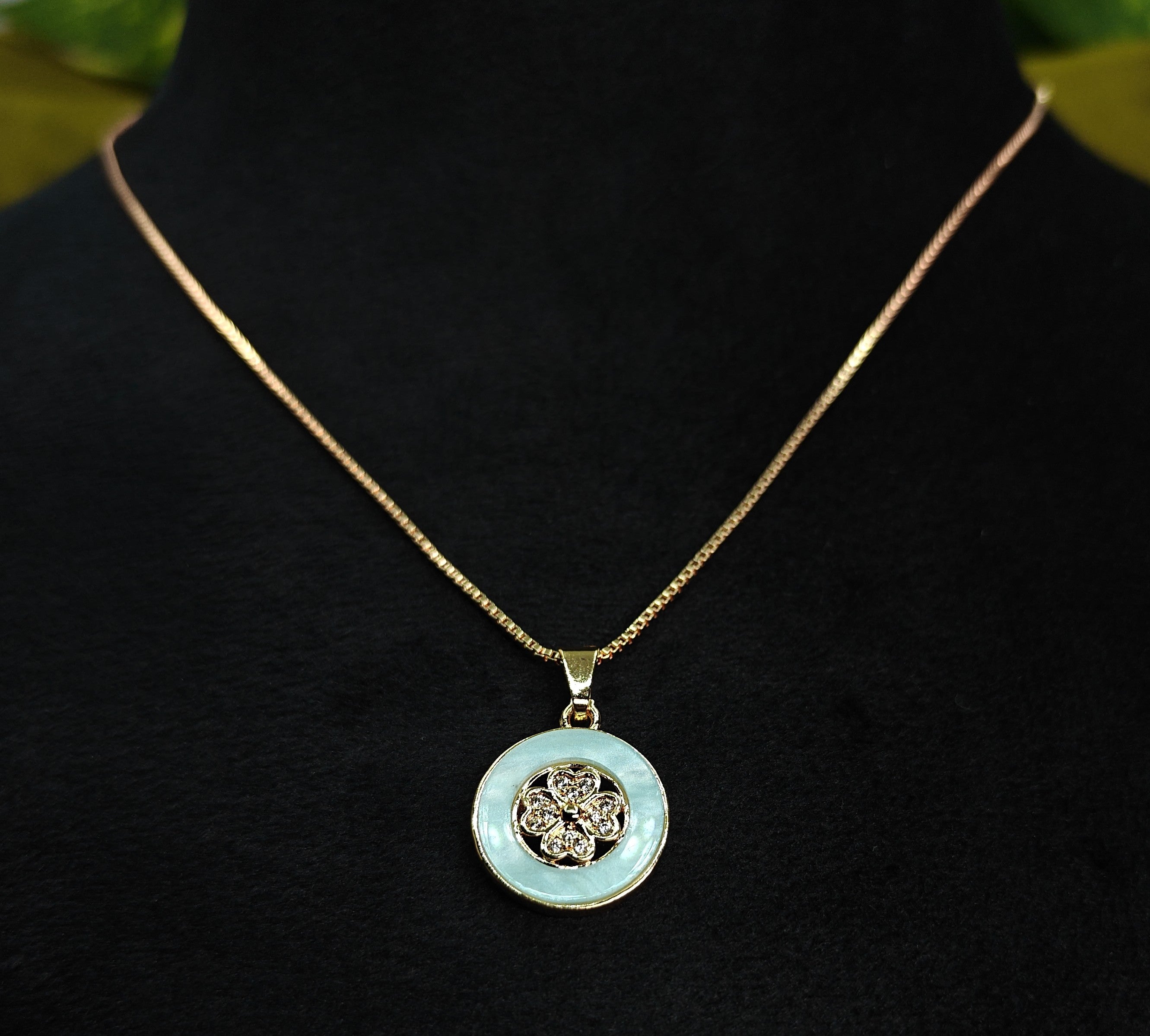 Gold-Tone Premium Pastel AD Pendant Set for Women - Glossy Finish