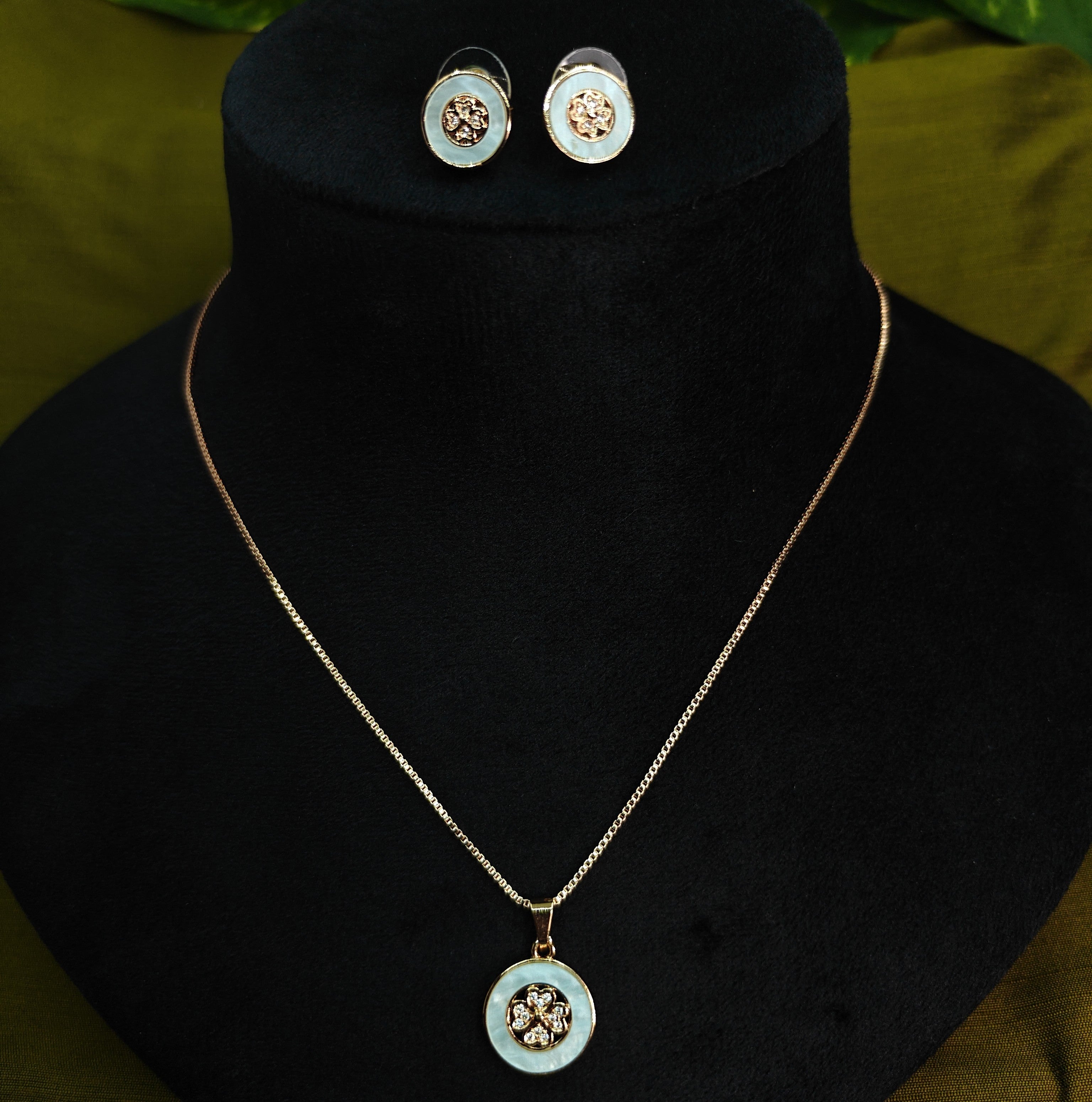 Gold-Tone Premium Pastel AD Pendant Set for Women - Glossy Finish