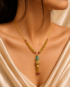 Gold-Tone Ruby Aqua Drop Mala for Women - Glossy Finish