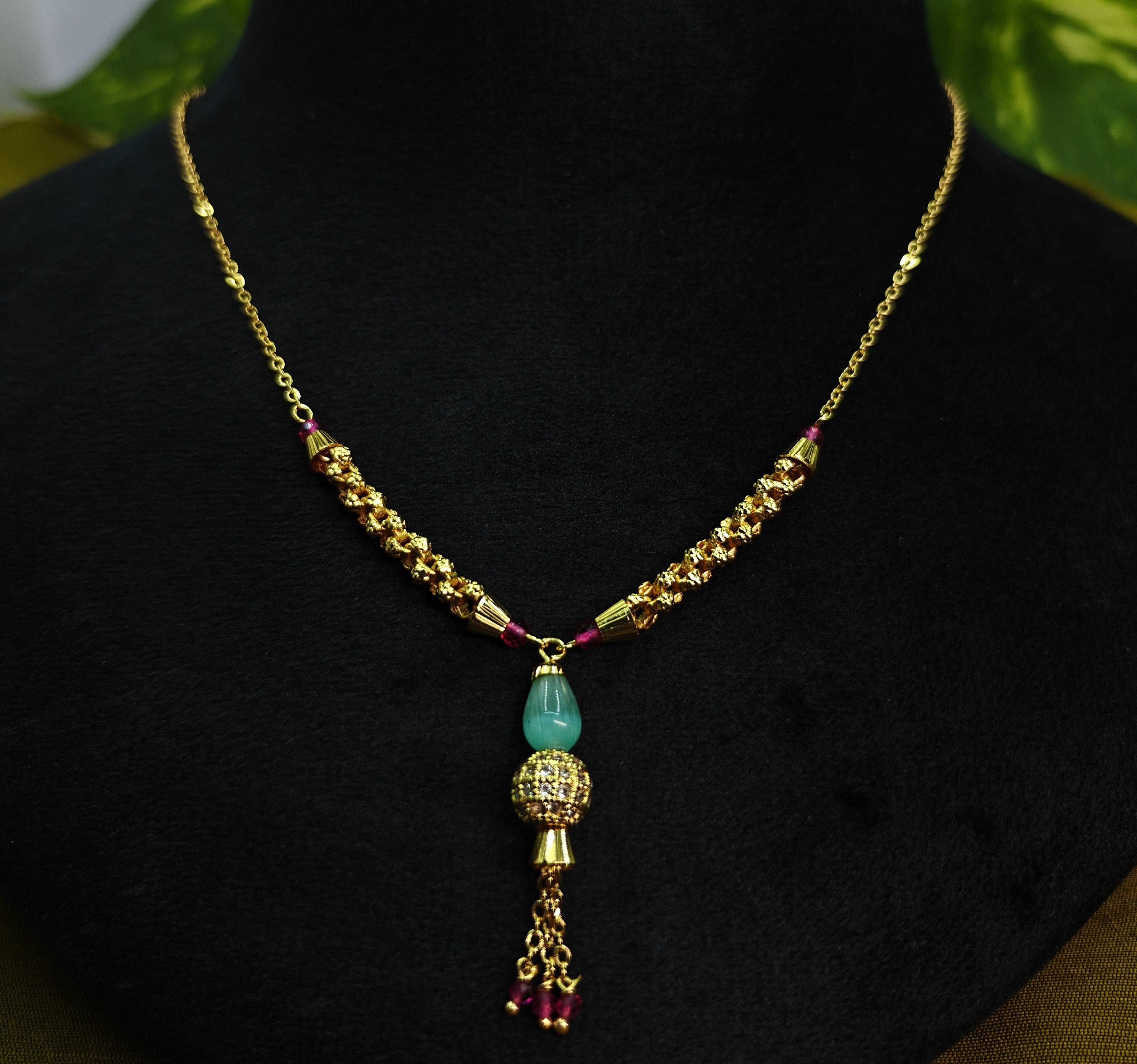 Gold-Tone Ruby Aqua Drop Mala for Women - Glossy Finish