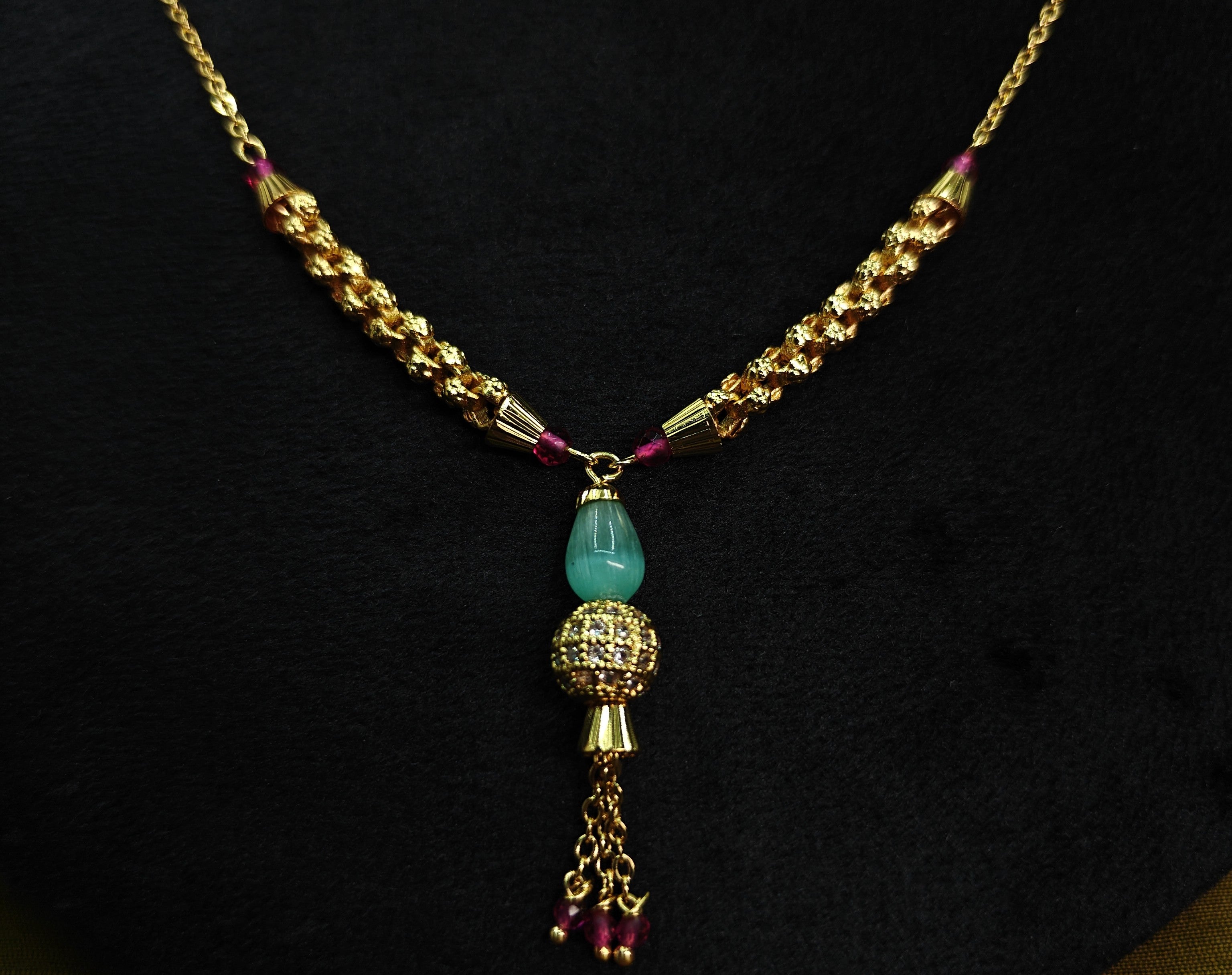 Gold-Tone Ruby Aqua Drop Mala for Women - Glossy Finish