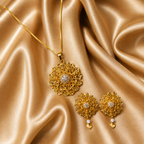 Gold-Tone Premium Floral Filigree AD Design Set for Women - Glossy Finish (17 Inches)