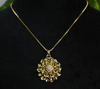 Gold-Tone Premium Floral Filigree AD Design Set for Women - Glossy Finish (17 Inches)