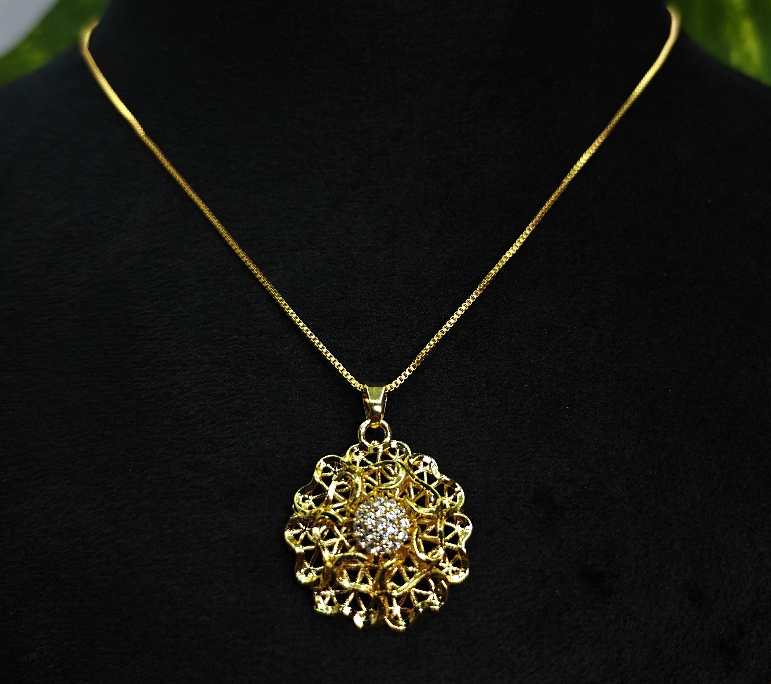 Gold-Tone Premium Floral Filigree AD Design Set for Women - Glossy Finish (17 Inches)