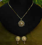 Gold-Tone Premium Floral Filigree AD Design Set for Women - Glossy Finish (17 Inches)