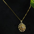 Gold-Tone Premium Floral Filigree AD Design Set for Women - Glossy Finish (17 Inches)