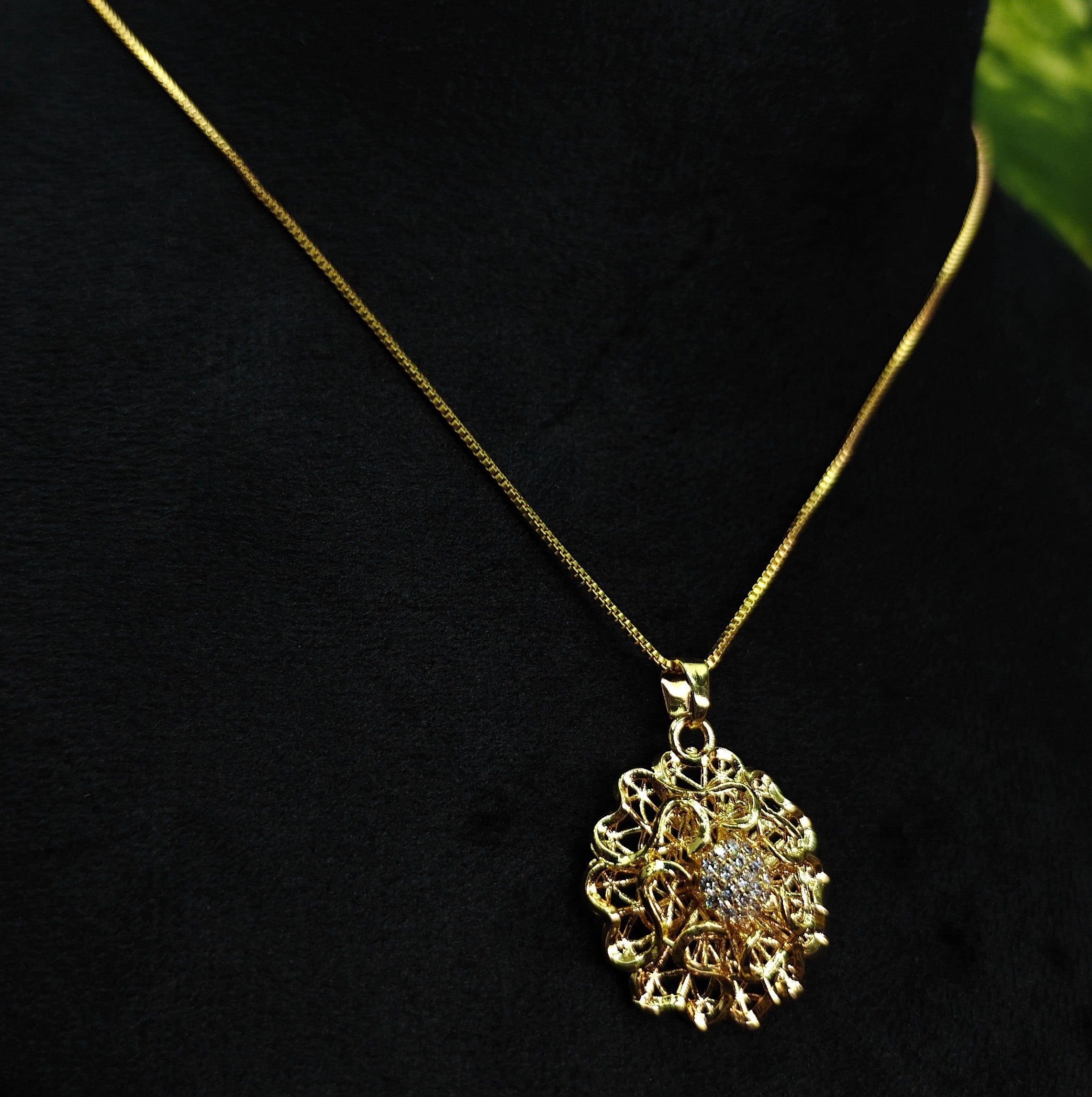 Gold-Tone Premium Floral Filigree AD Design Set for Women - Glossy Finish (17 Inches)