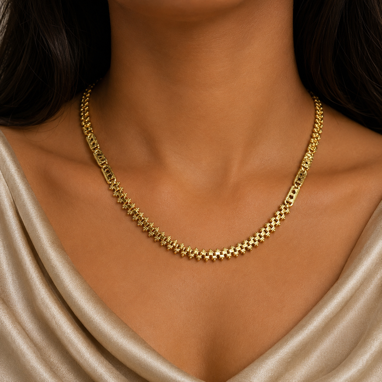 Gold-Tone Indo-Italian Mixed Link Premium Gold Chain for Women - Glossy Finish (19 Inches)