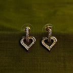 Gold-Tone Premium AD Heart Stud Earrings for Women - Glossy Finish