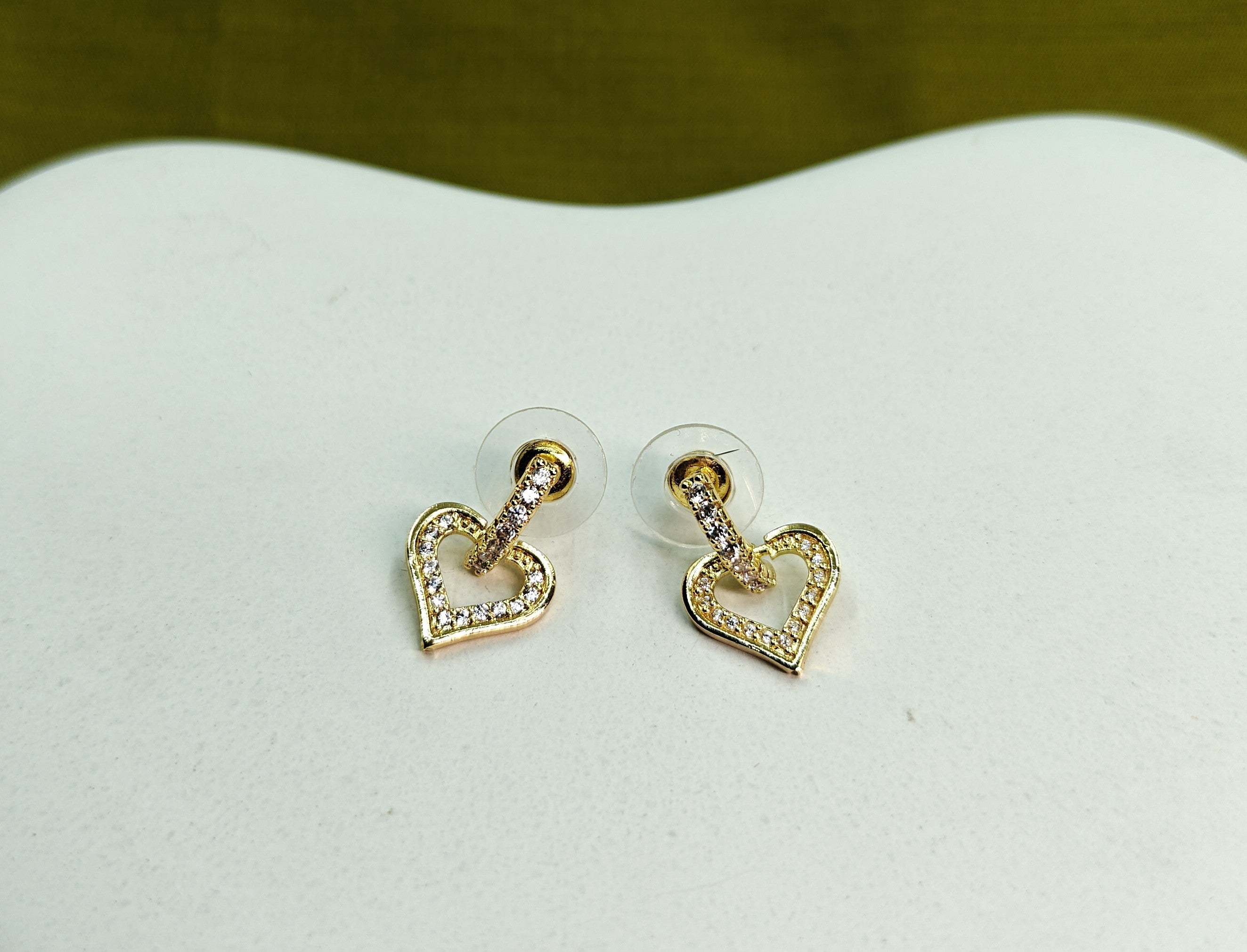 Gold-Tone Premium AD Heart Stud Earrings for Women - Glossy Finish