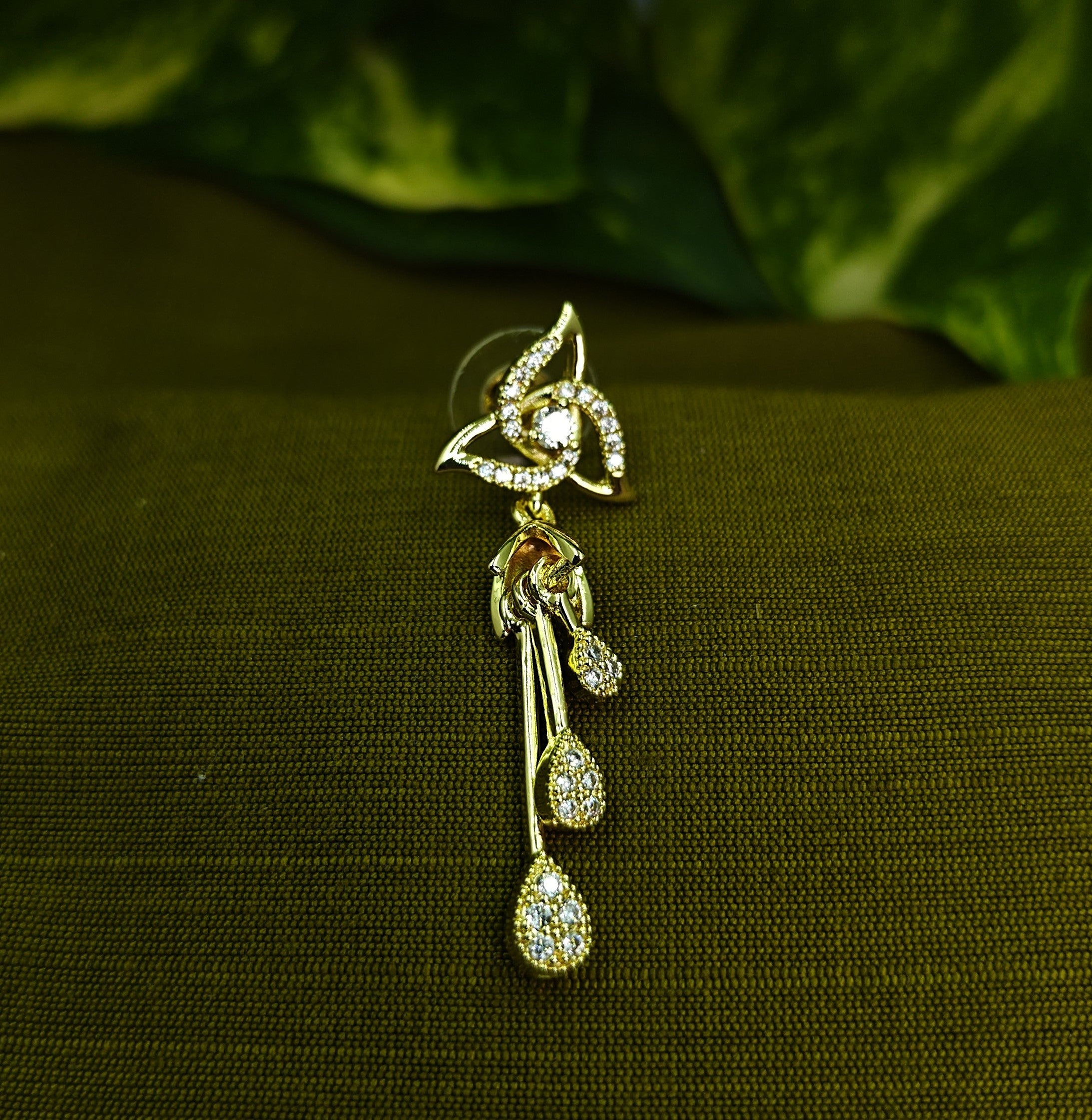 Gold-Tone Premium Floral AD Drop Earrings for Women - Glossy Finish