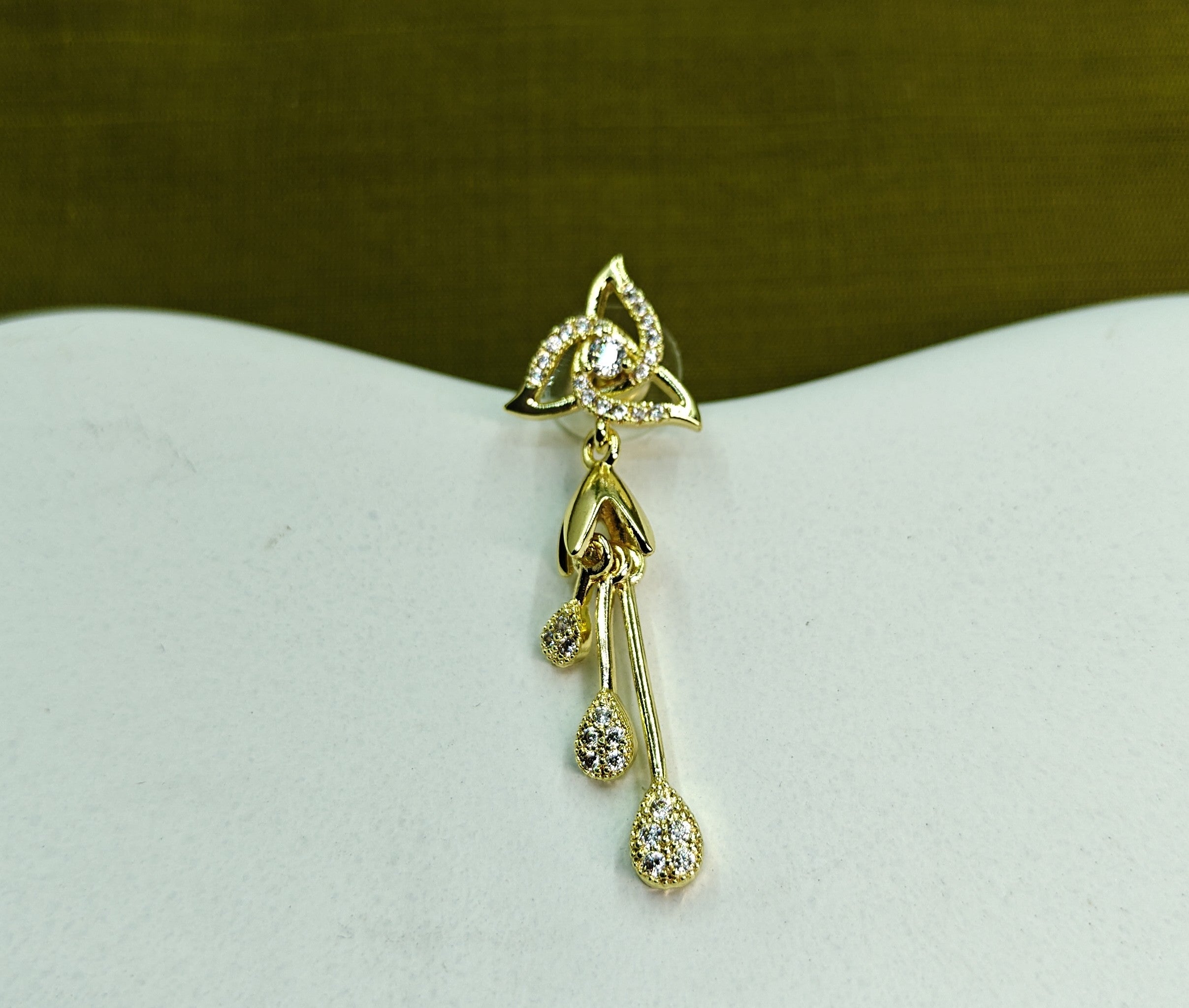 Gold-Tone Premium Floral AD Drop Earrings for Women - Glossy Finish