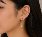 Gold-Tone AD Circle Threaded Drop Premium Earrings for Women - Glossy Finish