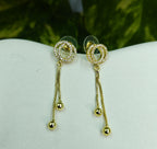 Gold-Tone AD Circle Threaded Drop Premium Earrings for Women - Glossy Finish