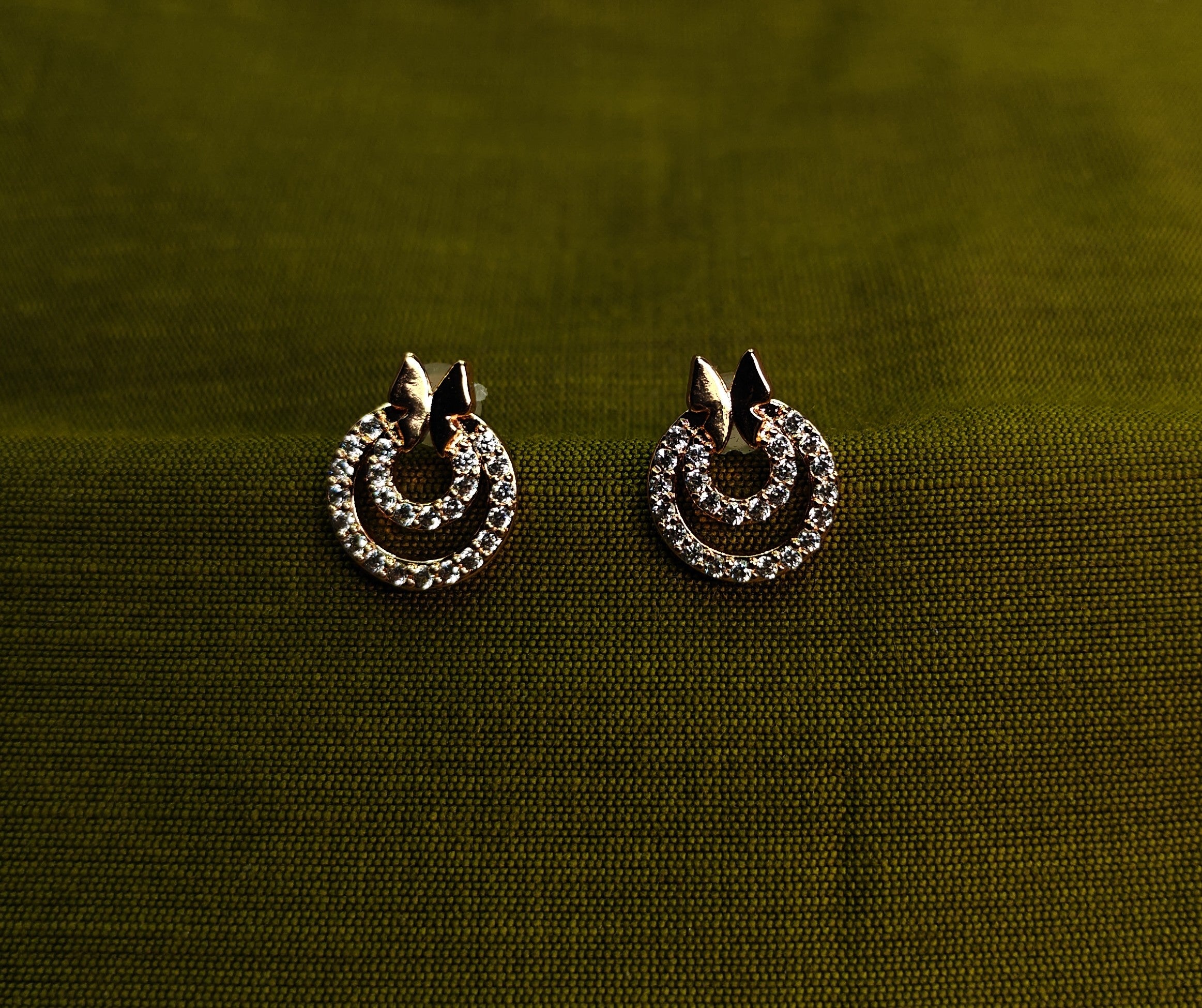 Gold-Tone AD Crescent Butterfly Premium Stud Earrings for Women - Glossy Finish