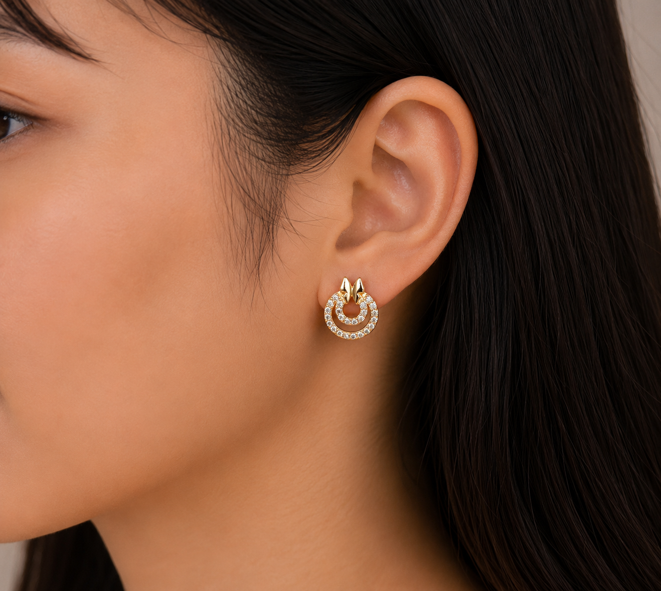 Gold-Tone AD Crescent Butterfly Premium Stud Earrings for Women - Glossy Finish