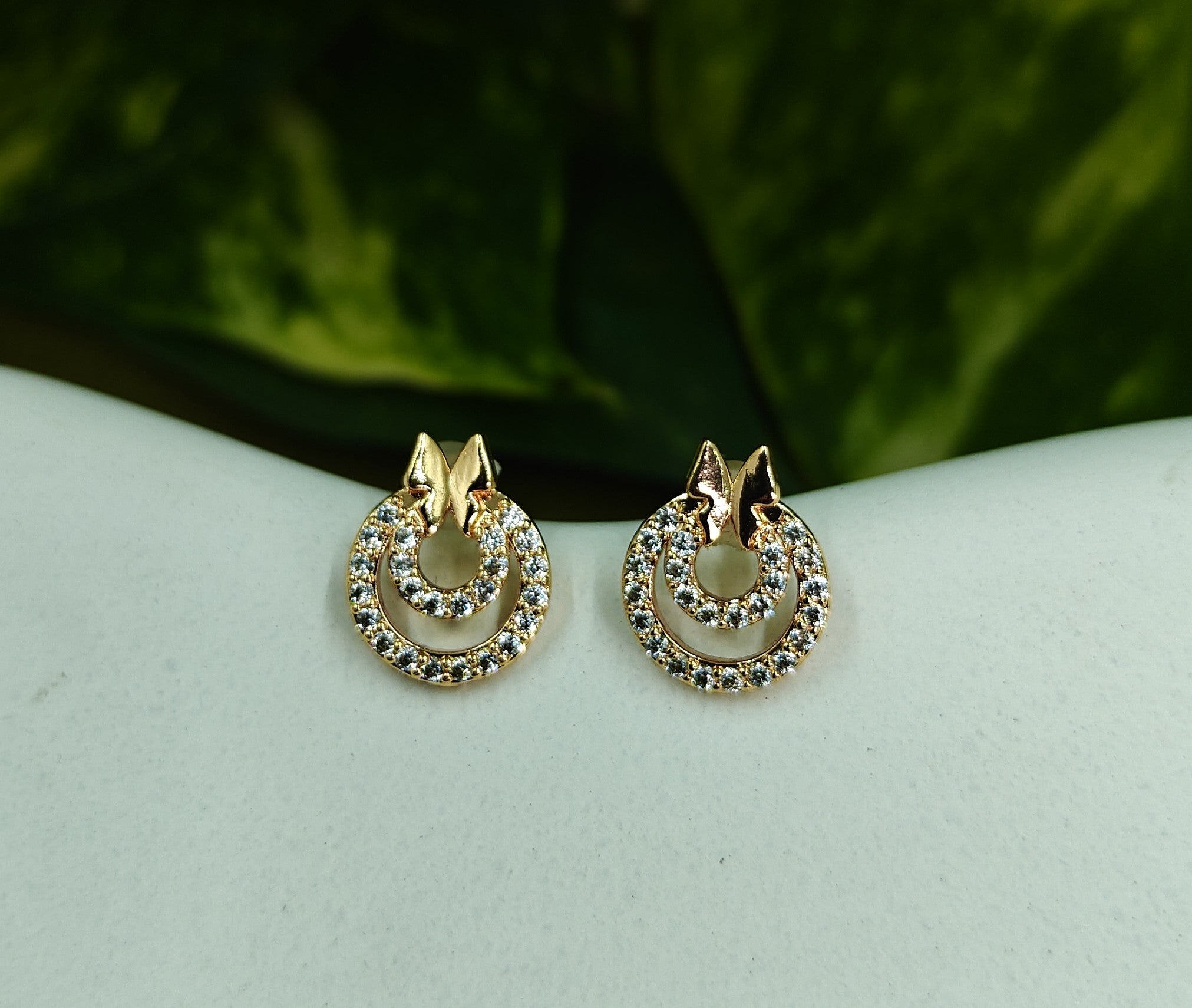 Gold-Tone AD Crescent Butterfly Premium Stud Earrings for Women - Glossy Finish