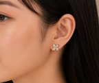 Gold-Tone AD Wing Stud Earrings for Women - Glossy Finish