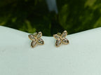 Gold-Tone AD Wing Stud Earrings for Women - Glossy Finish