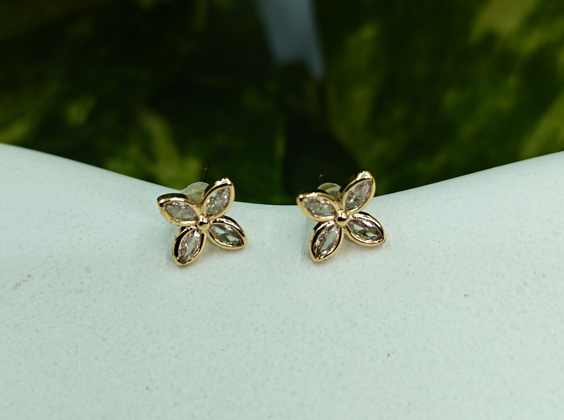Gold-Tone AD Wing Stud Earrings for Women - Glossy Finish
