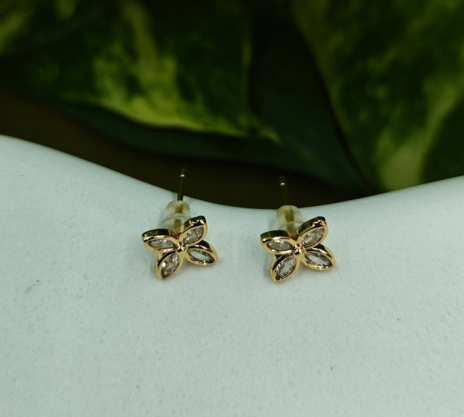 Gold-Tone AD Wing Stud Earrings for Women - Glossy Finish