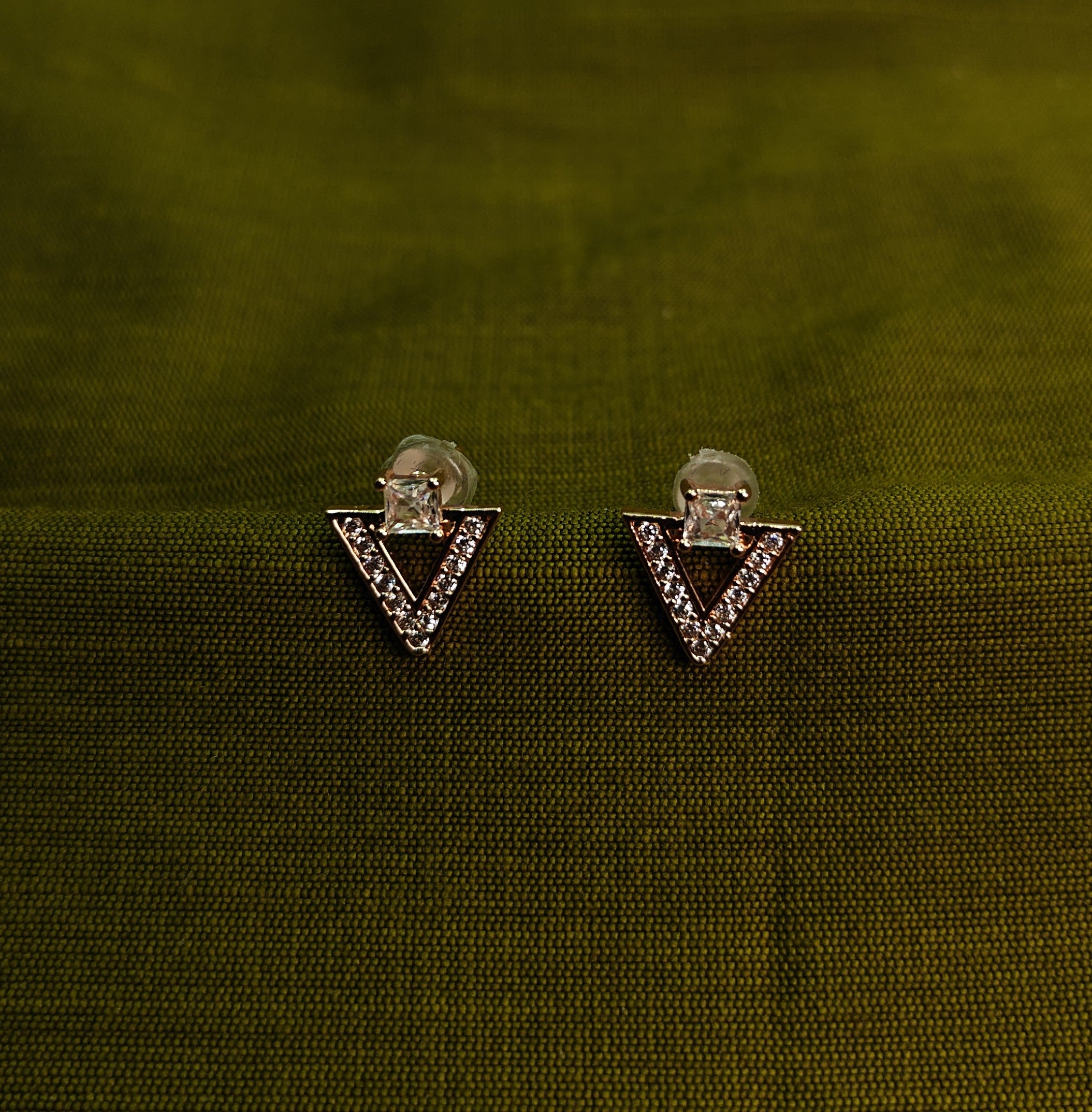 Gold-Tone AD Pavé Arrow Stud Earrings for Women - Glossy Finish