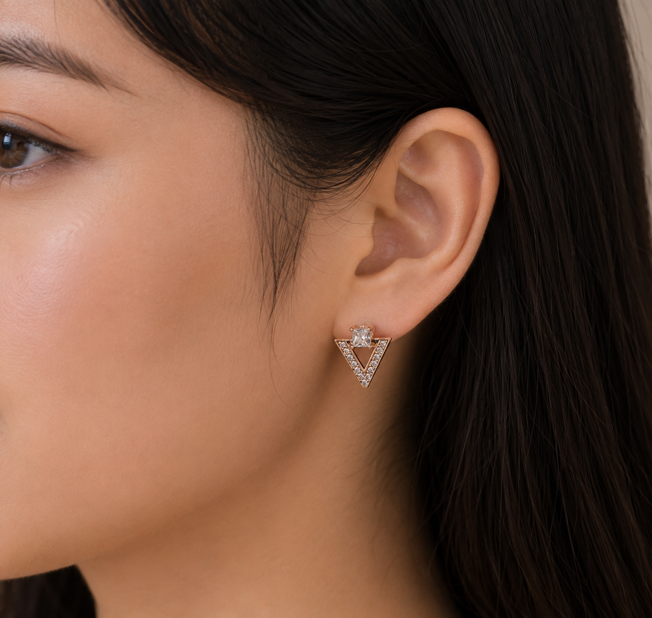 Gold-Tone AD Pavé Arrow Stud Earrings for Women - Glossy Finish