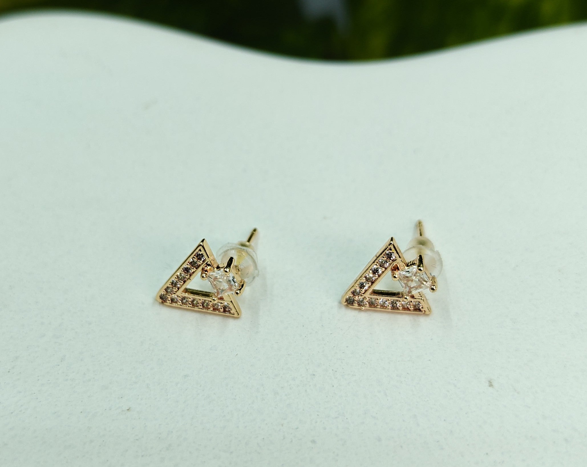 Gold-Tone AD Pavé Arrow Stud Earrings for Women - Glossy Finish