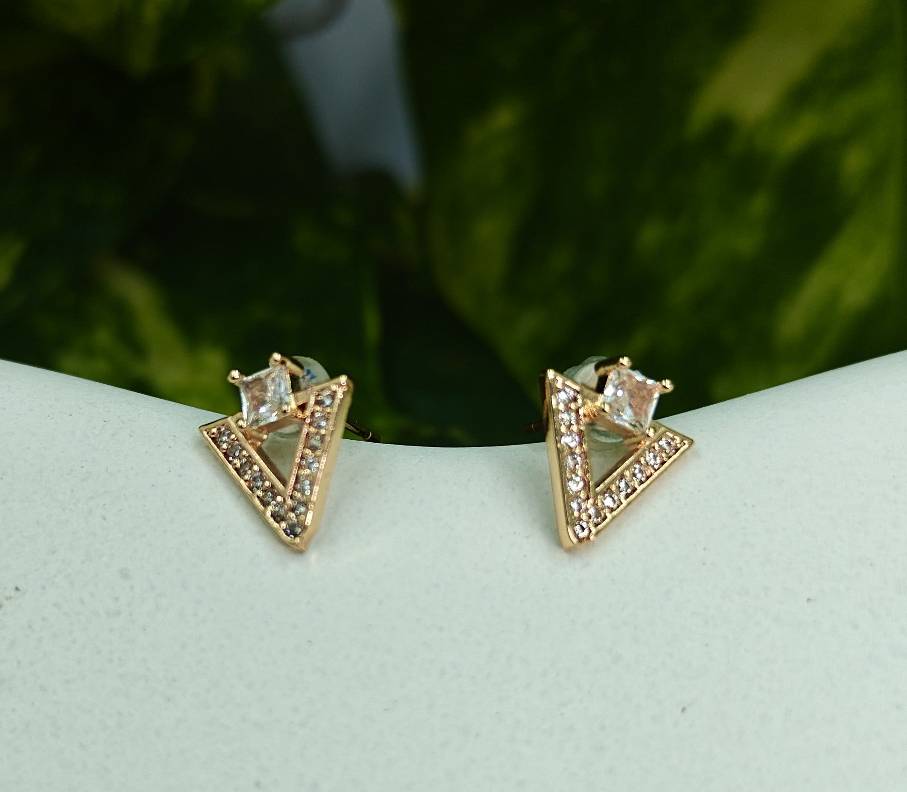 Gold-Tone AD Pavé Arrow Stud Earrings for Women - Glossy Finish