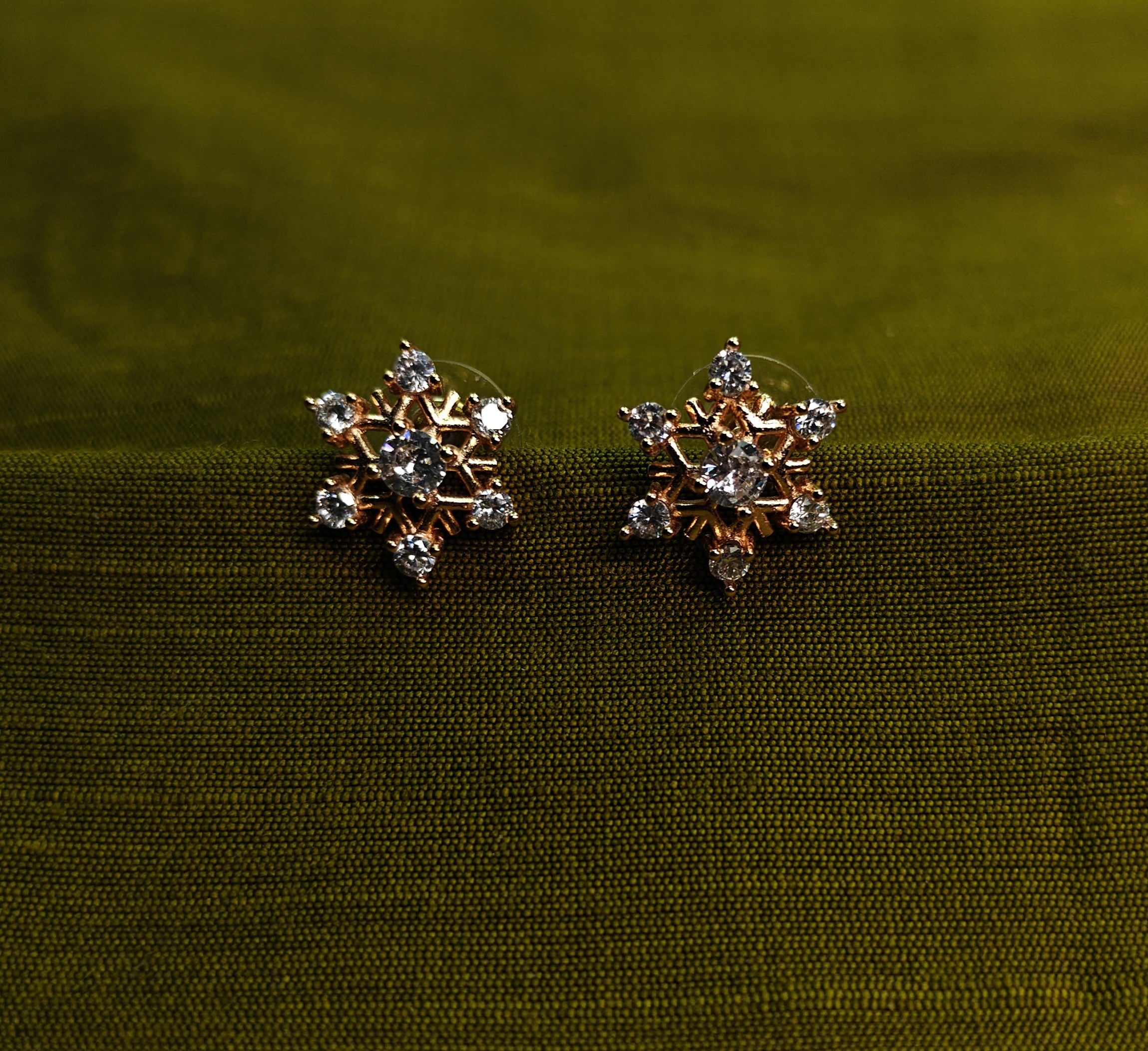 Gold-Tone AD Starburst Stud Earrings for Women - Glossy Finish