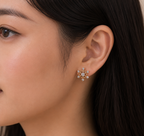 Gold-Tone AD Starburst Stud Earrings for Women - Glossy Finish
