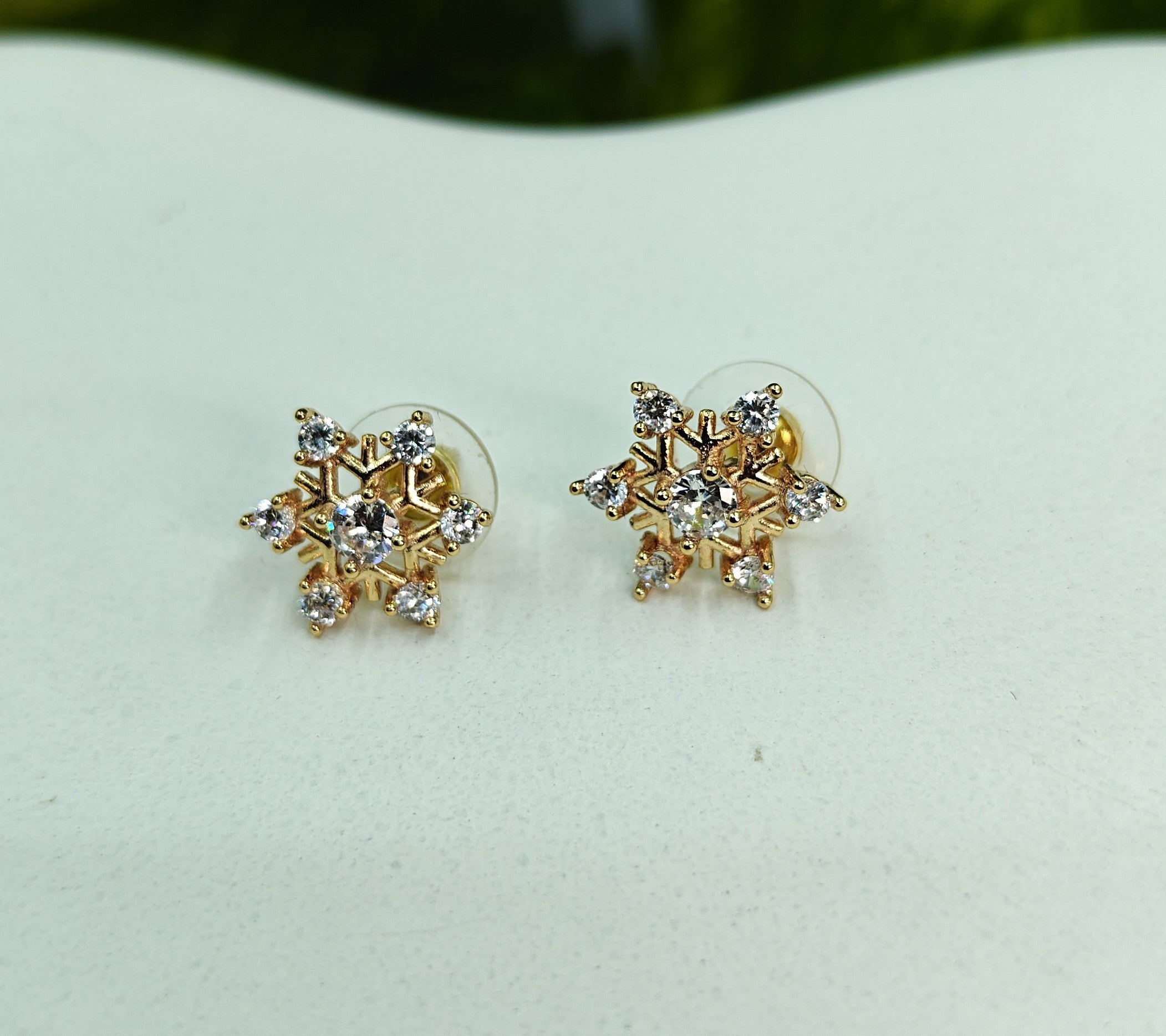 Gold-Tone AD Starburst Stud Earrings for Women - Glossy Finish