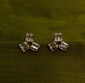 Gold-Tone Three-Stone Flower AD Stud Earrings for Women - Glossy Finish