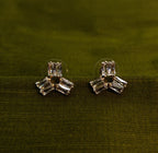 Gold-Tone Three-Stone Flower AD Stud Earrings for Women - Glossy Finish