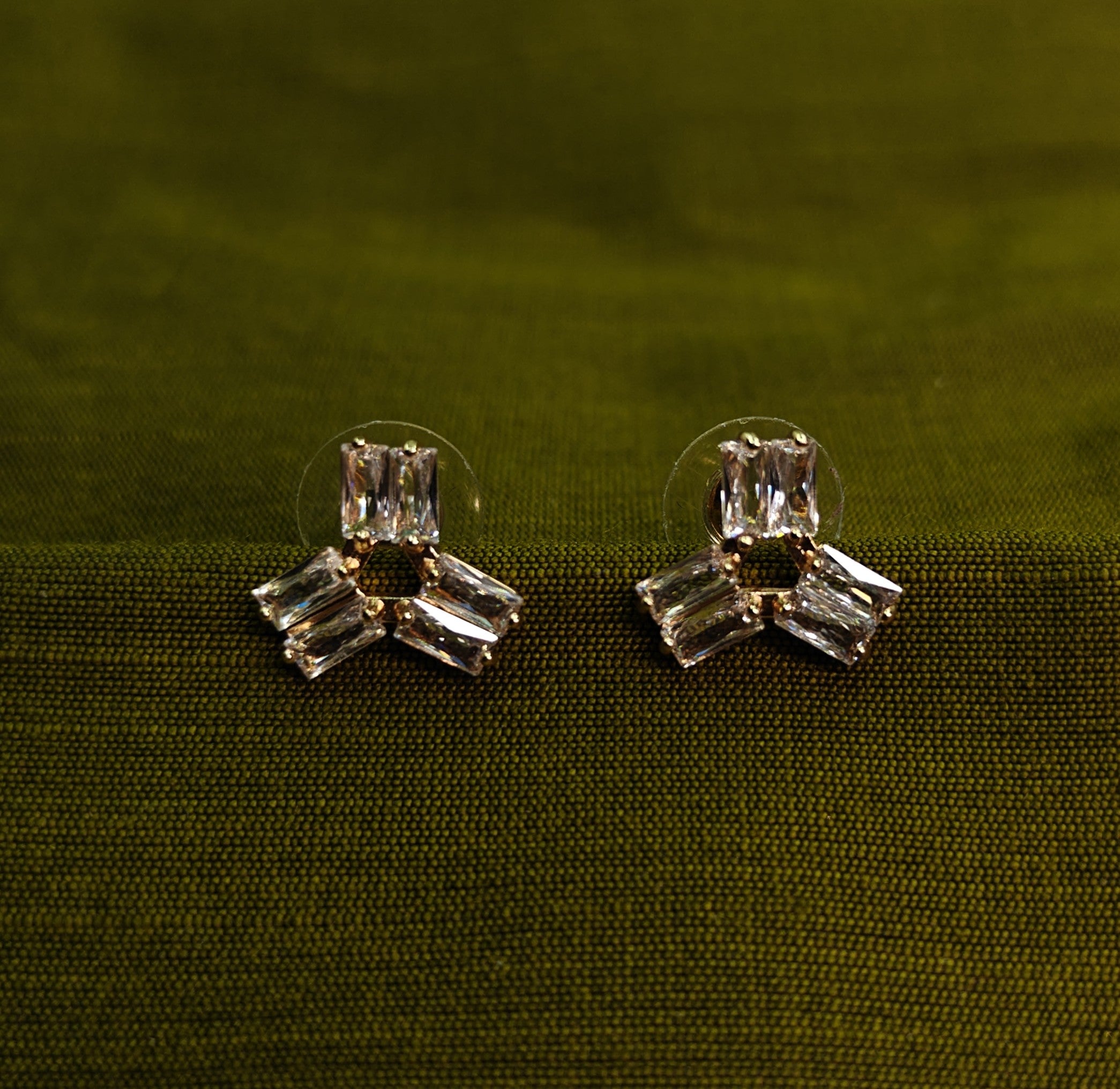 Gold-Tone Three-Stone Flower AD Stud Earrings for Women - Glossy Finish