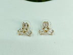 Gold-Tone Three-Stone Flower AD Stud Earrings for Women - Glossy Finish