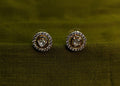 Gold-Tone AD Round Halo Stud Earrings for Women - Glossy Finish