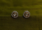 Gold-Tone AD Round Halo Stud Earrings for Women - Glossy Finish