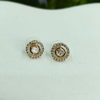 Gold-Tone AD Round Halo Stud Earrings for Women - Glossy Finish