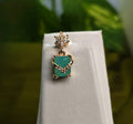Gold-Tone Emerald Square Drop AD Earrings for Women - Glossy Finish