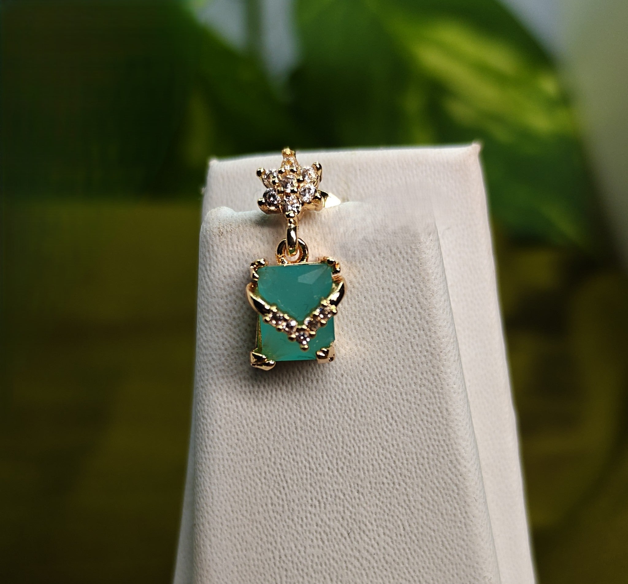 Gold-Tone Emerald Square Drop AD Earrings for Women - Glossy Finish
