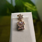 Gold-Tone Peach Square Drop AD Earrings for Women - Glossy Finish
