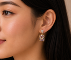 Gold-Tone Peach Square Drop AD Earrings for Women - Glossy Finish