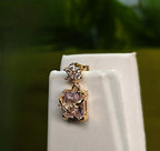 Gold-Tone Peach Square Drop AD Earrings for Women - Glossy Finish